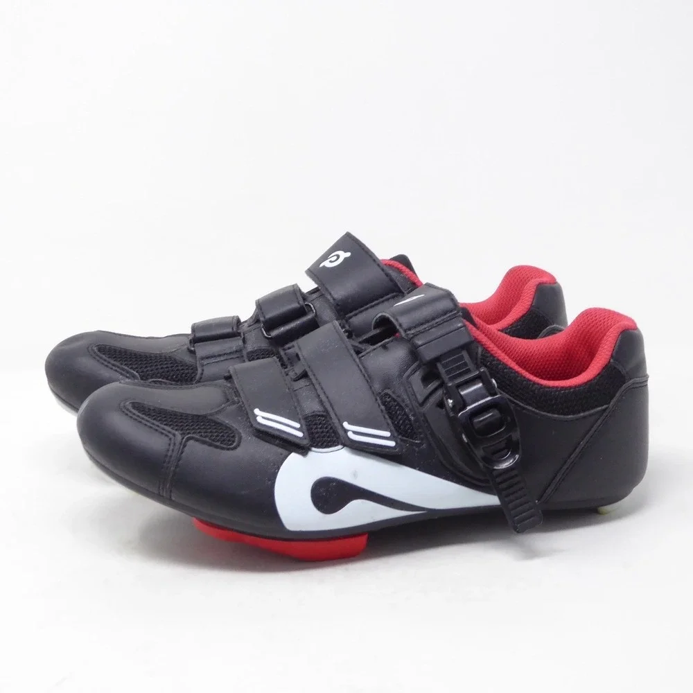 Peloton Women Cycling Shoes Black Red Hook and Loop Ratchet Strap Size 40 / 9